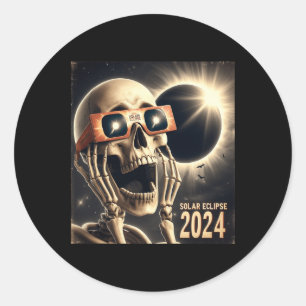 Selfie Skeleton Kids Mens Solar Eclipse 2 Runder Aufkleber