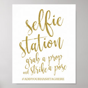 Selfie-Station Gold Glitter 8x10 Hochzeitsschild Poster