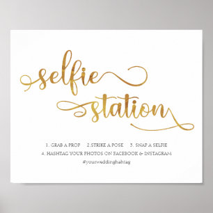 "Selfie Station" Gold Weiße Trendy Hochzeitsschild Poster