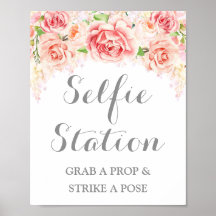 Selfie-Station-Hochzeitsschild Rosa Aquarell-Blume
