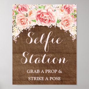 Selfie-Station-Hochzeitsschild Rosa Aquarell Holz Poster