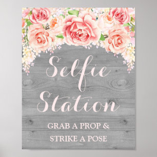 Selfie-Station-Hochzeitsschild Rosa Wasserfarbe Ho Poster