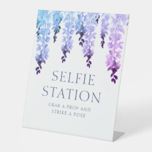 Selfie Station Lila Blumenzellenschrift Hochzeit Sockelschild