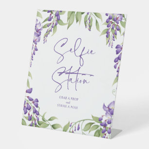Selfie Station Lila Blumenzellenschrift Hochzeit Sockelschild