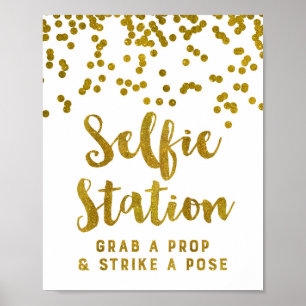 Selfie Station Wedding Sign Gold Confetti Poster