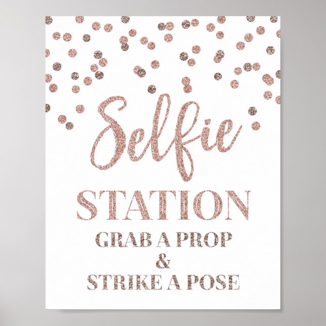 Selfie Station Wedding Sign Rose Gold Poster (Vorne)