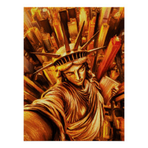 Selfie-Style Statue of Liberty Ölbild  Poster