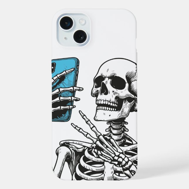 Selfie-Time Skeleton Phone Case iPhone 15 Plus Hülle (Rückseite)