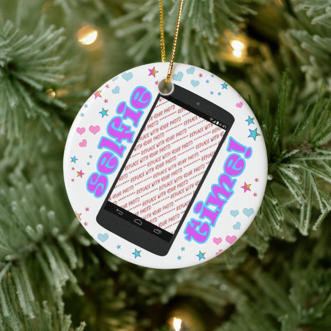 Selfie Time! Smart Phone Shape Photo Frame Keramik Ornament (Baum)