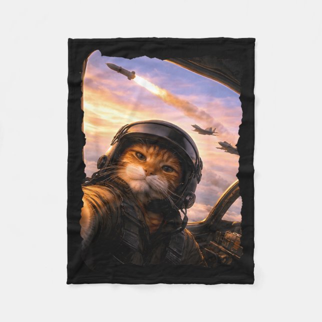 Selfie-Truppe Katze lustiger Kampfpilot Meme-Kitty Fleecedecke (Vorderseite)