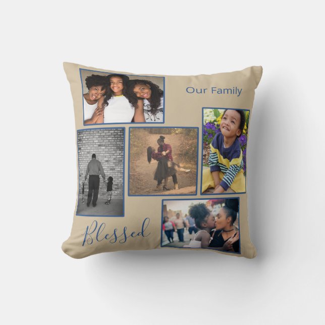 Selig Familienfoto Collage Personalisiert Kissen (Vorderseite)