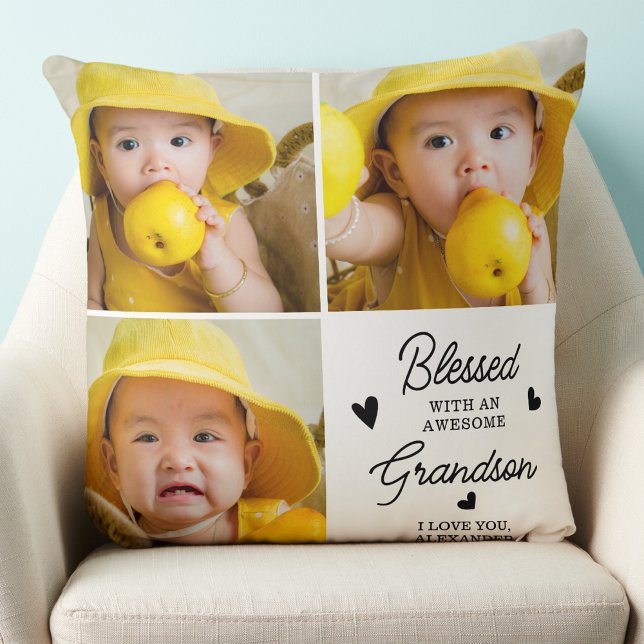 Selig Großeltern Custom Grandson 3 Fotos Kissen (Von Creator hochgeladen)