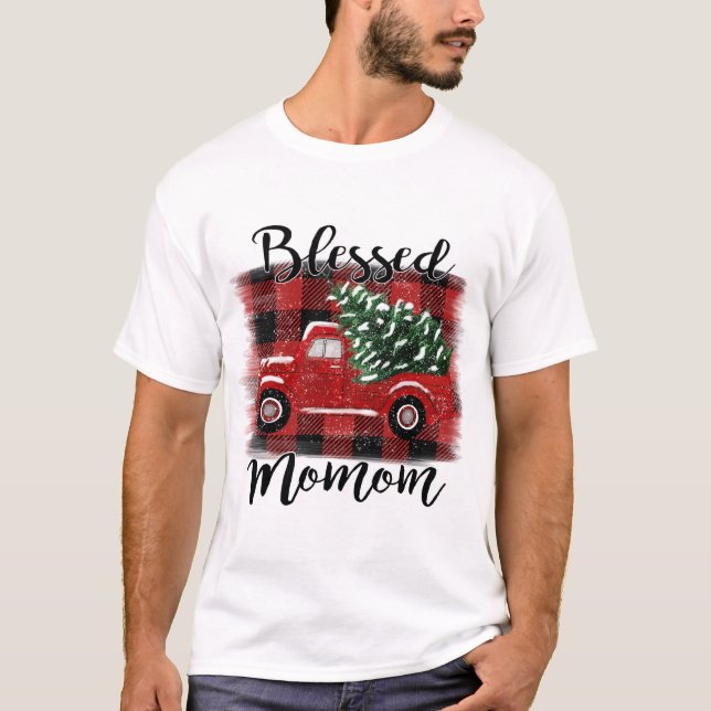 Selig Momom Red Truck Vintage Weihnachtsbaum T-Shirt (Vorderseite)