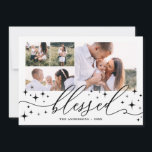 Selig Multistar mit elegantem Foto Feiertagskarte<br><div class="desc">Selig Multi Foto elegante Stern Winterkarte. Die Weihnachtskarte mit ihrem schönen,  gesegneten Skripttext und den zarten Stars wird dieses Jahr mit Sicherheit Ihr Foto zum Anzug bringen. Ändern Sie die Hintergrundfarbe,  um sie anzupassen.</div>