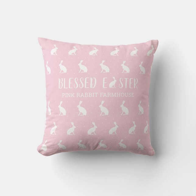 Selig Ostern. Girly Pink Farmhouse. Ostergeschenk Kissen (Vorderseite)