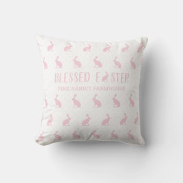Selig Ostern. Weich-Pink-Kaninchen-Bauernmuster Kissen