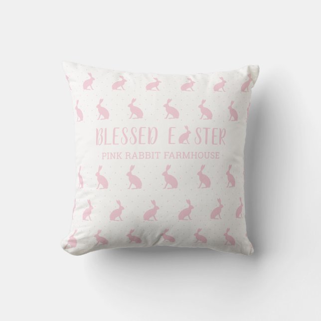 Selig Ostern. Weich-Pink-Kaninchen-Bauernmuster Kissen (Vorderseite)