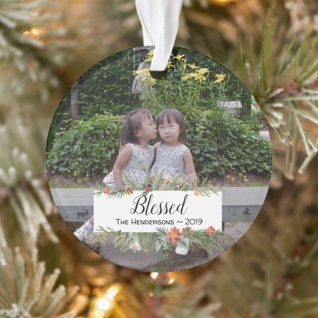 Selig Personalisiert zwei Fotos Winter Botanicals Ornament (Baum)