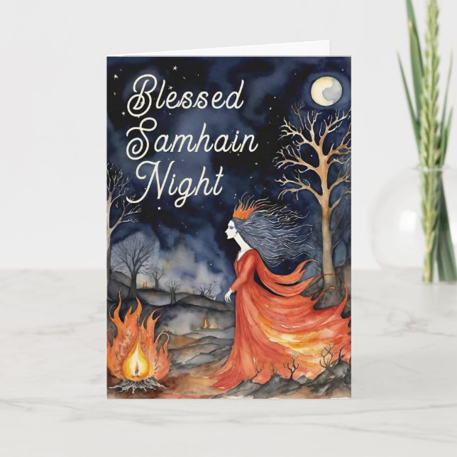 Selig Samhain Night Halloween-Feuerkönigin Karte (Vorderseite)