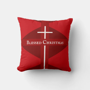 Selig Weihnachten Christliches Kreuz Rot Kissen