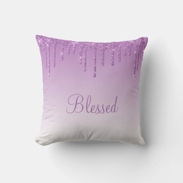 Selige Glitzer Tropfen Girly Bling Typografie Ombr Kissen (Vorderseite)