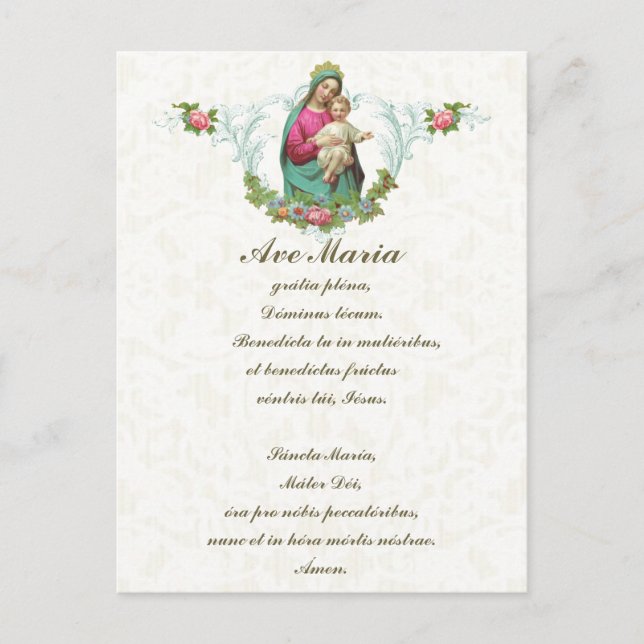 Selige Jungfrau Hagel Mary Jesus Latin Vintag Postkarte (Vorderseite)