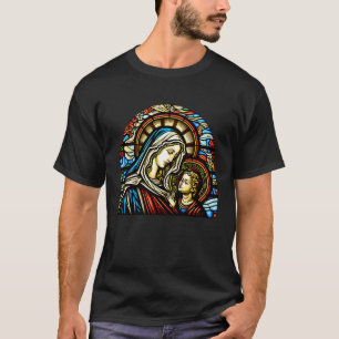 Selige Jungfrau Maria und Jesus Bleiglasfenster Ka T-Shirt
