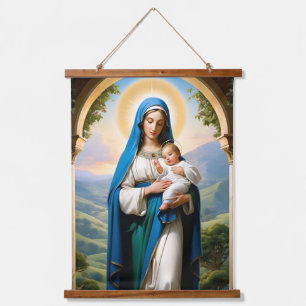 Selige Jungfrau Mary and Baby Jesus Wandteppich Mit Holzrahmen