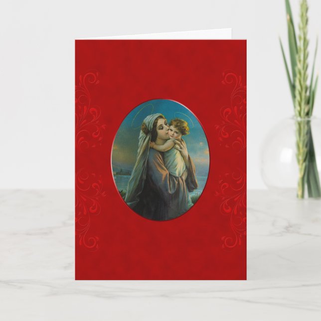 Selige Jungfrau Mary Baby Jesus auf Red Velvet Karte (Vorderseite)