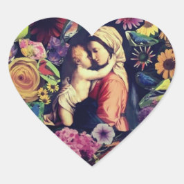 Selige Jungfrau Mary Jesus Rose Blume Religiöse Herz-Aufkleber