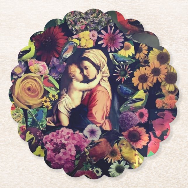 Selige Jungfrau Mary Jesus Rose Blume Religiöse Untersetzer (Vorderseite)