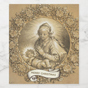 Selige Jungfrau Mary Jesus Weihnachten Vintag Weinetikett