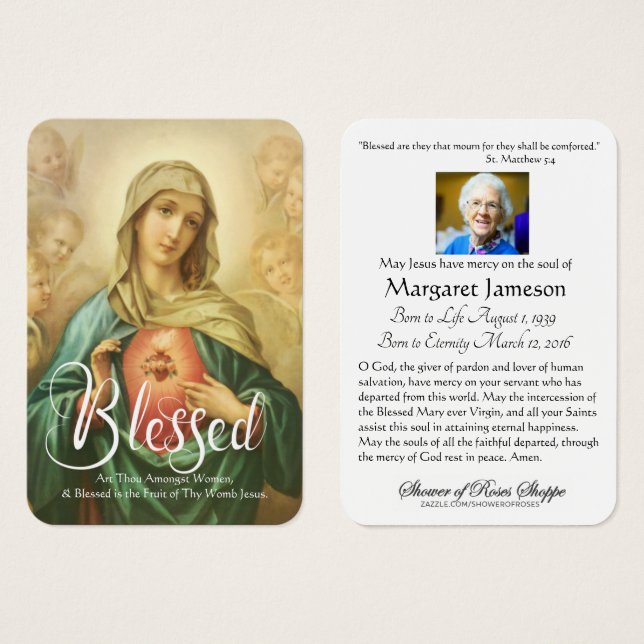 Selige Jungfrau Mary Katholic Beerdigung Gedenkstä (Vorne & Hinten)