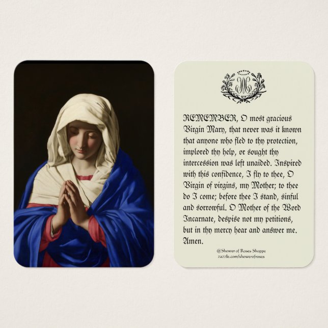 Selige Jungfrau Mary Memorare Gebet (Vorne & Hinten)