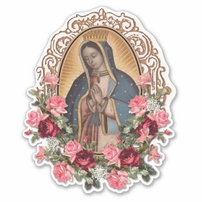 Selige Jungfrau Mary Religiöse Guadalupe Rose Aufkleber (Vorderseite)