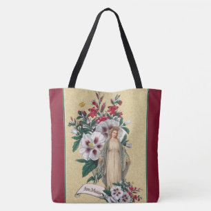 Selige Jungfrau Mary Religious Floral Ave Maria Tasche
