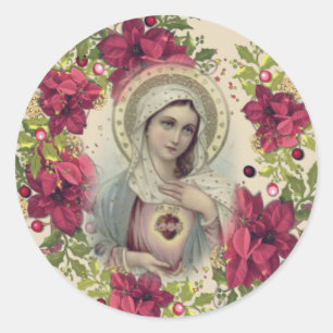 Selige Jungfrau Mary Weihnachten Blumenkirche Reli Runder Aufkleber