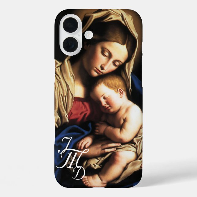 Selige Mutter und Christkind Mit Monogramm iPhone 16 Plus Hülle (Rückseite)