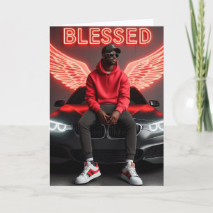 Seligen Black Man-Urban Neon Angel Wings Birthday Karte