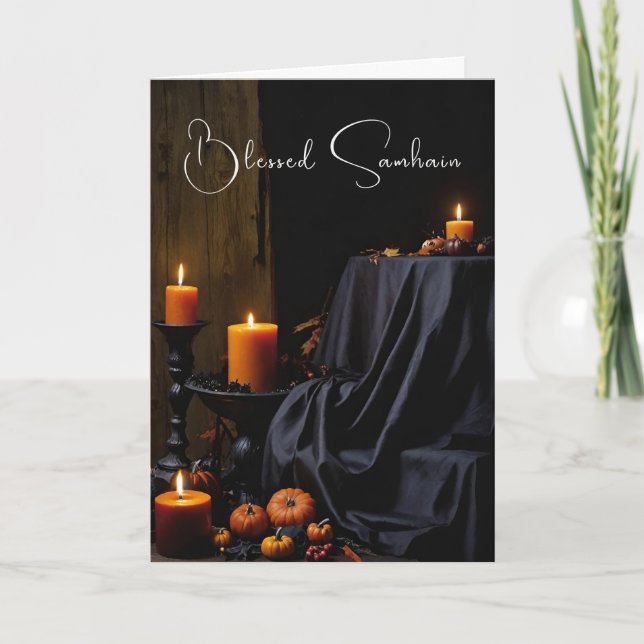 Seligen Samhain Halloween Pumpkandeln Karte (Vorderseite)