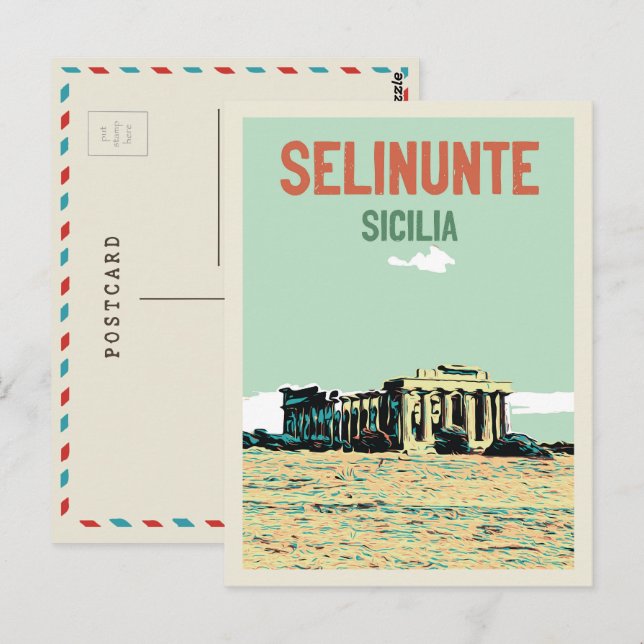 Selinunte, griechische Ruinen Illustration Sizilie Postkarte (Vorne/Hinten)