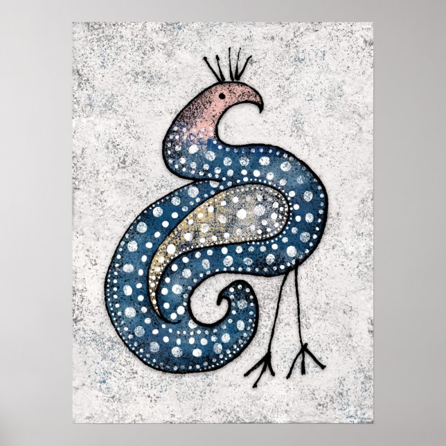 Selten Crowned Paisley Bird Poster Wand an Wand (Vorne)