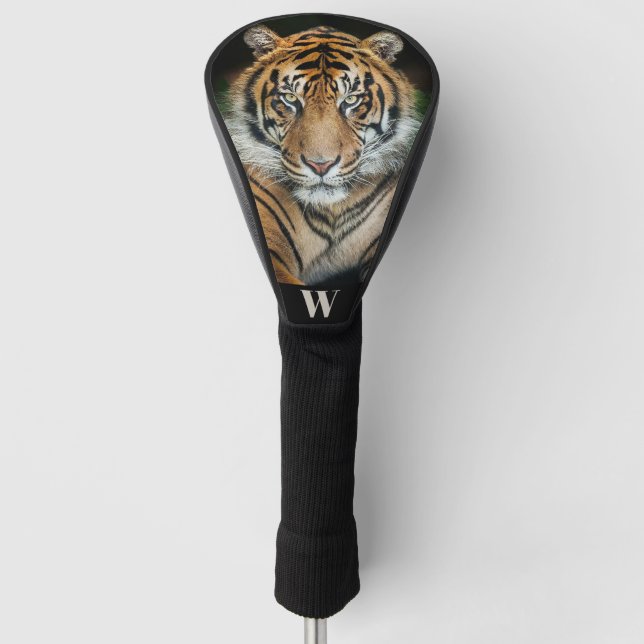 Selten Sumatran Tiger Foto Monogram Initial Golf Headcover (Vorderseite)