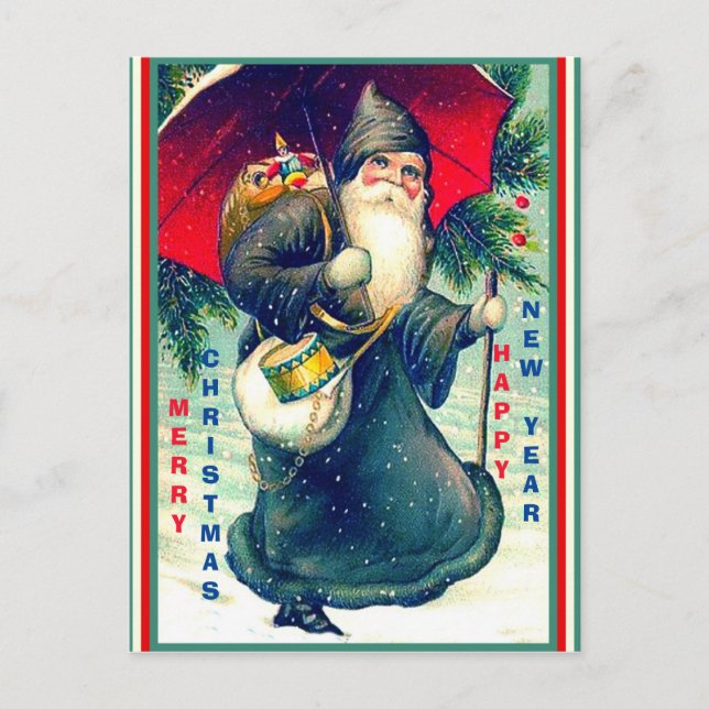 Selten Vintager Weihnachtsmann/Roter Schirm, Schwa Postkarte (Vorderseite)