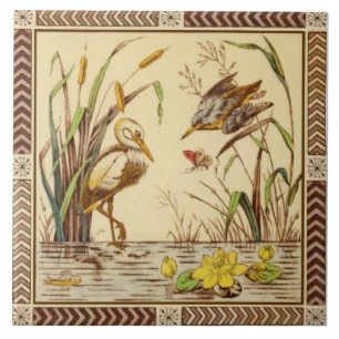 Seltene ästhetische Natur Teich Life 1880s Tile R Fliese