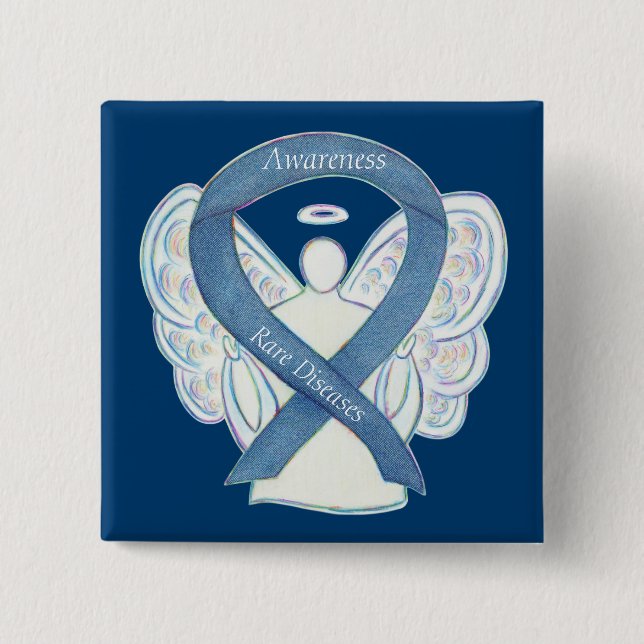 Seltene Krankheiten Denim Awareness Angel Ribbon B Button (Vorderseite)