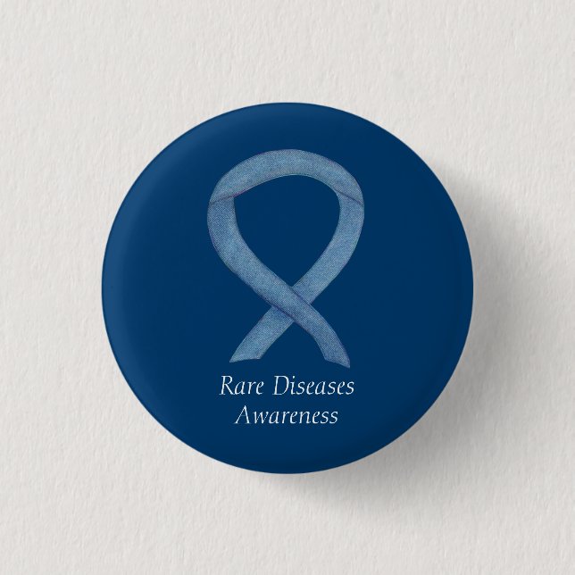 Seltene Krankheiten Denim Awareness Ribbon Button (Vorderseite)