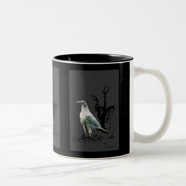 Seltene weiße Raven Wildlife Art Zweifarbige Tasse (Rechts)