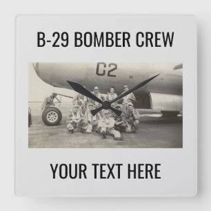 Seltene WWII B-29-Bomber-Crew-Wanduhr Quadratische Wanduhr