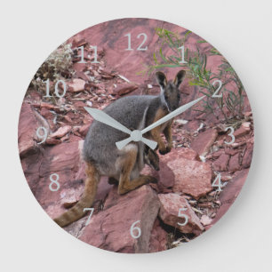 Seltener Gelbfuß-Felsenkänguru und Baby Australien Große Wanduhr